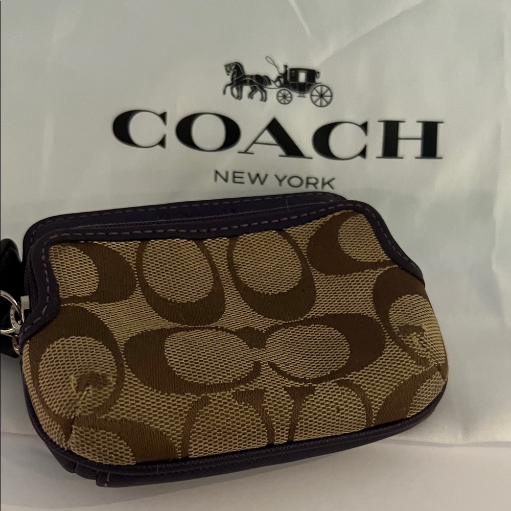Coach Signature Brown and Tan Coin Pouch